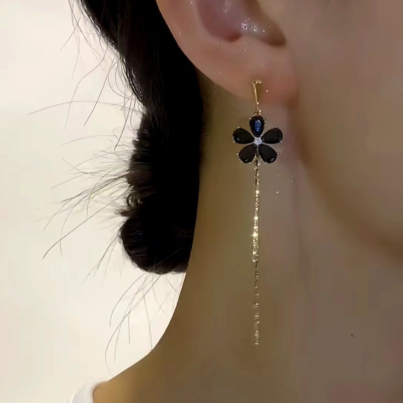 14K Gold-Plated Black Flower Earrings