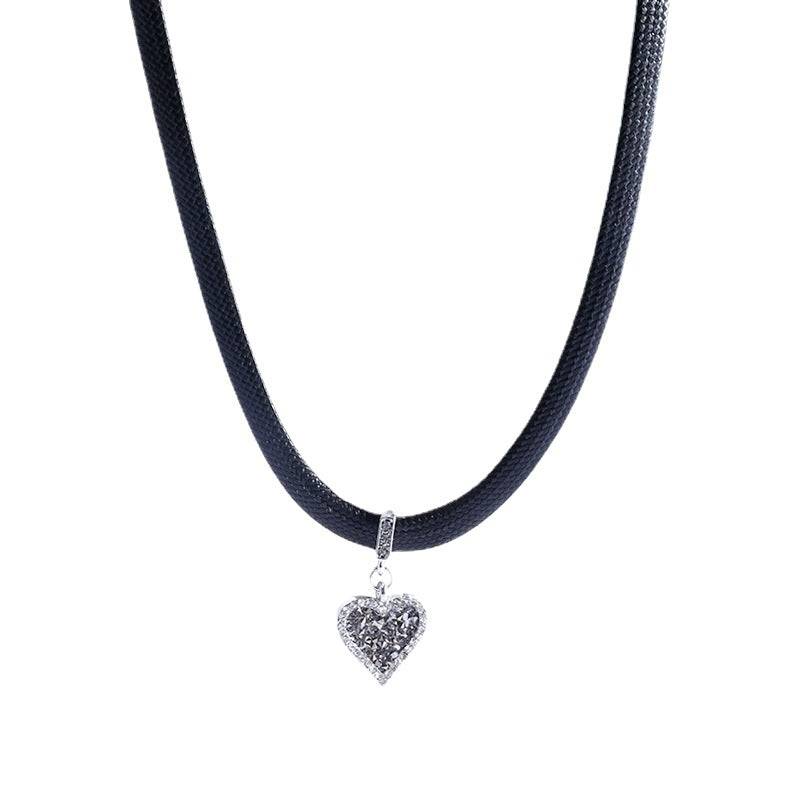 14K Gold-Plated Black Leather Love Heart Necklaces
