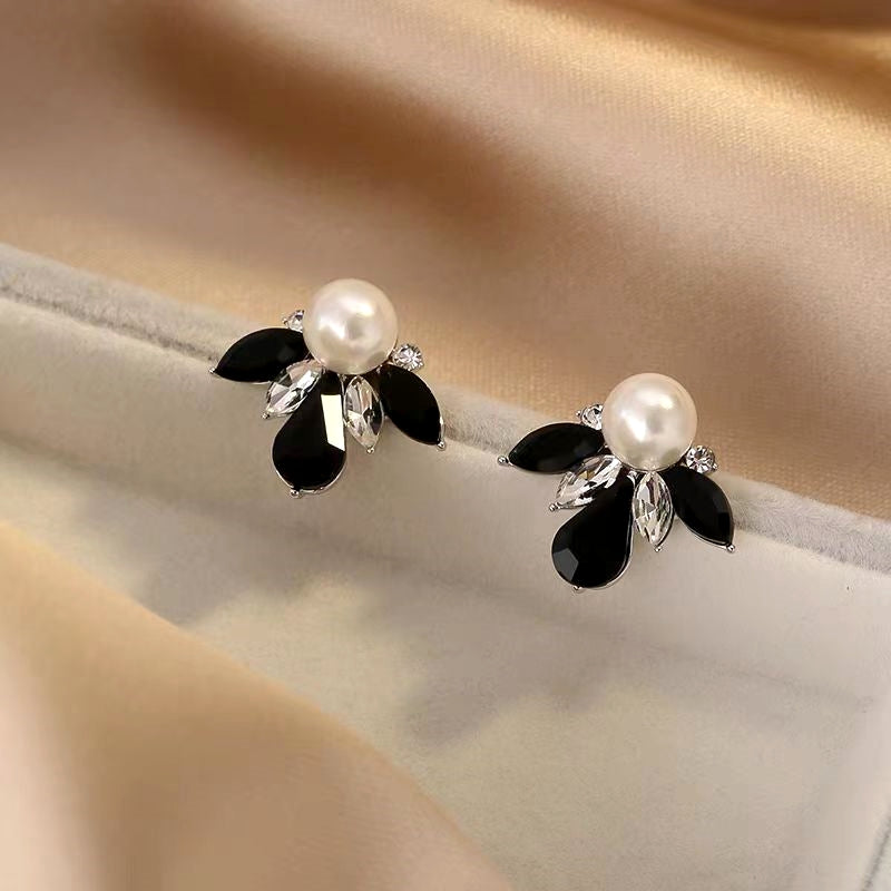 14K Gold-Plated Black Petal Pearl Stud Earrings