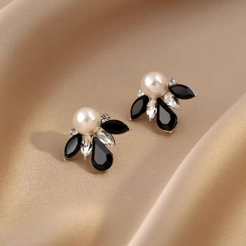 14K Gold-Plated Black Petal Pearl Stud Earrings
