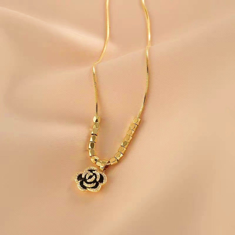 14K Gold-Plated Black Rose Necklaces