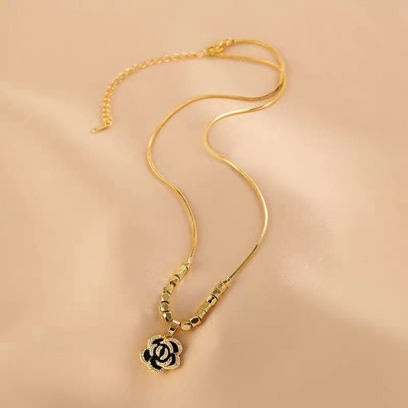 14K Gold-Plated Black Rose Necklaces