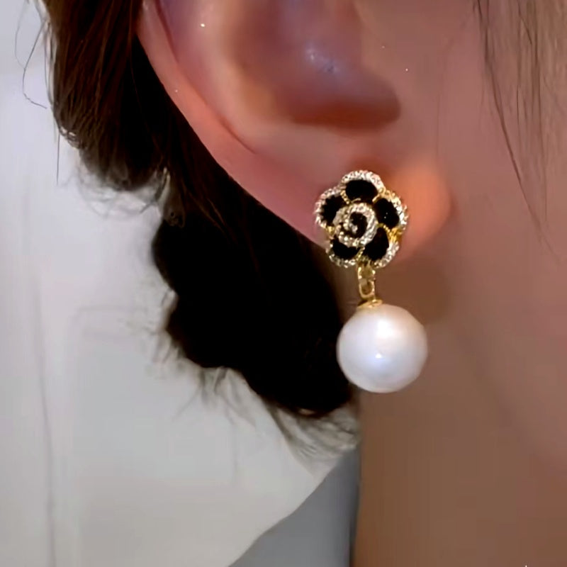 14K Gold-Plated Black Rose Pearl Earrings