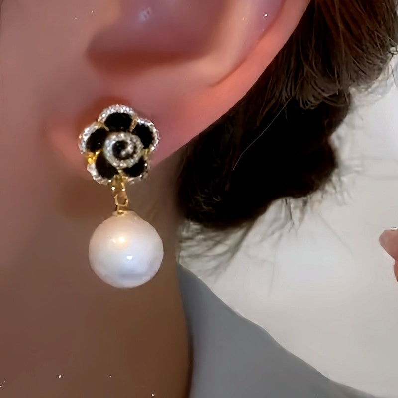 14K Gold-Plated Black Rose Pearl Earrings