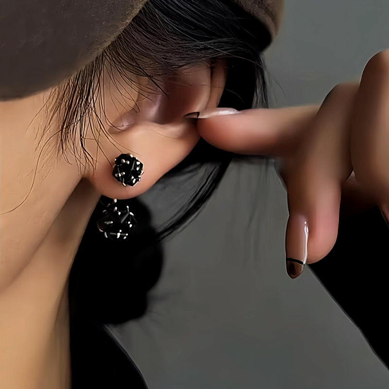 14K Gold-Plated Black Zircon Ball Earrings