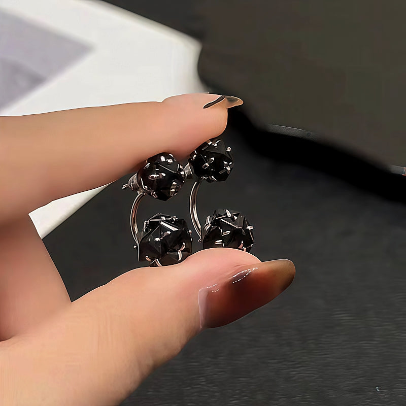 14K Gold-Plated Black Zircon Ball Earrings