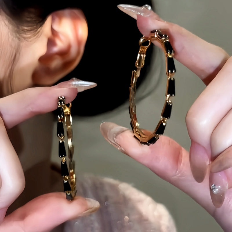 14K Gold-Plated Black Zircon Hoop Earrings