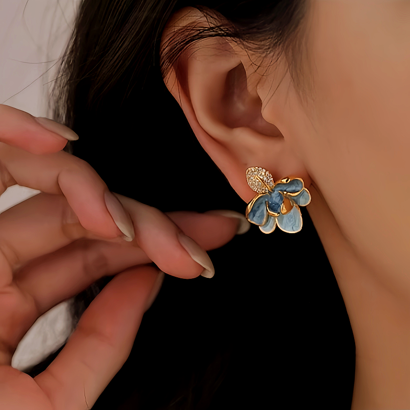 14K Gold-Plated Blue Camellia Pearl Earrings