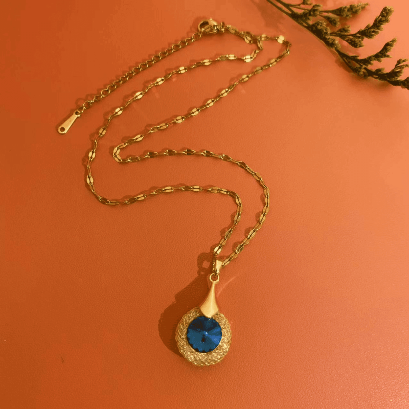 14K Gold-Plated Blue Crystal Pendant Necklaces