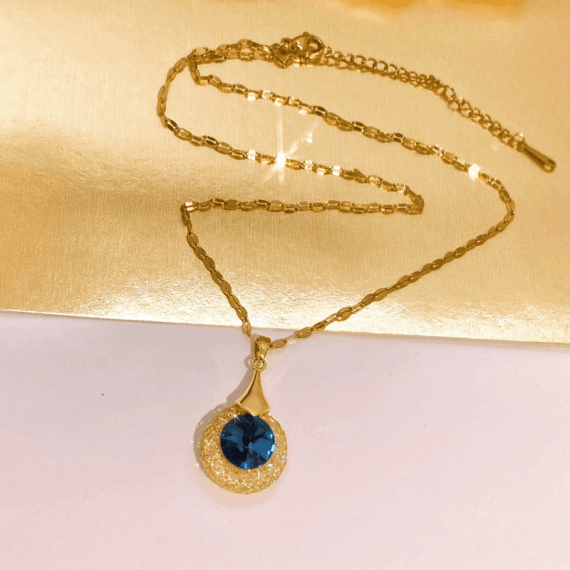 14K Gold-Plated Blue Crystal Pendant Necklaces