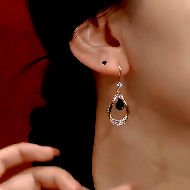 14K Gold-Plated Blue Crystal Water Drop Ear Hook Earrings