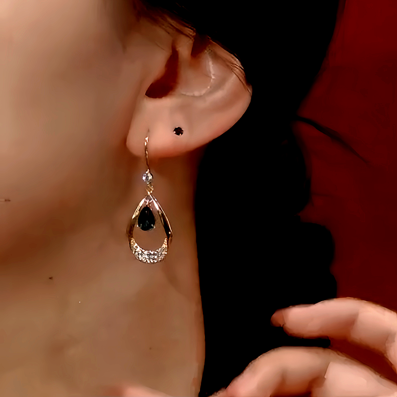 14K Gold-Plated Blue Crystal Water Drop Ear Hook Earrings