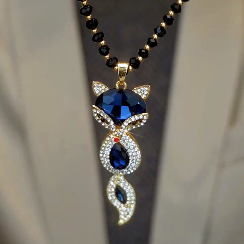 14K Gold-Plated Blue Fox Pendant Necklace