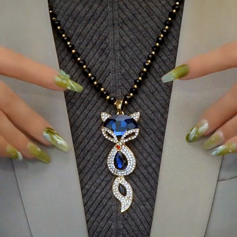 14K Gold-Plated Blue Fox Pendant Necklace