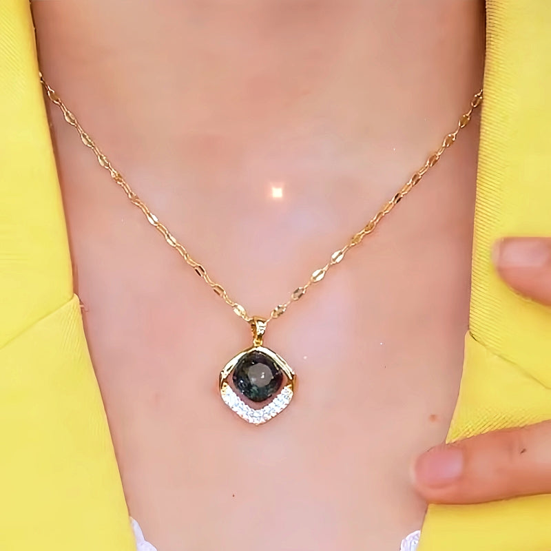 14K Gold-Plated Blue Geometric Crystal Necklace