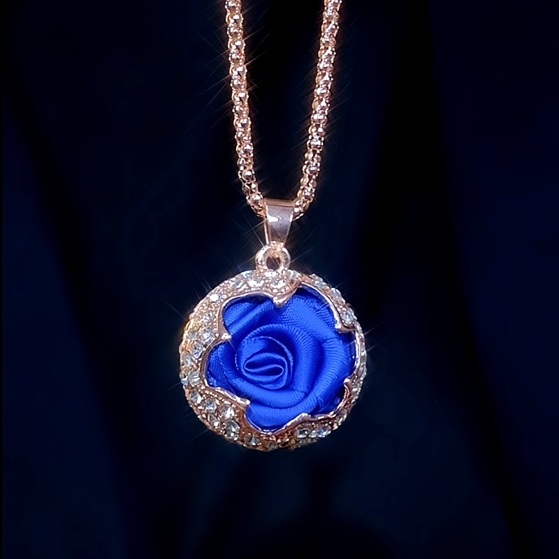 14K Gold-Plated Blue Rose Sweater Chain Necklace