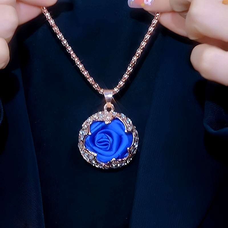 14K Gold-Plated Blue Rose Sweater Chain Necklace