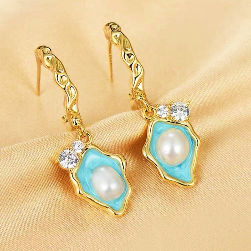 14K Gold-Plated Blue Shell Pearl Earrings