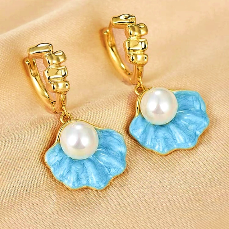 14K Gold-Plated Blue Shell Pearl Earrings