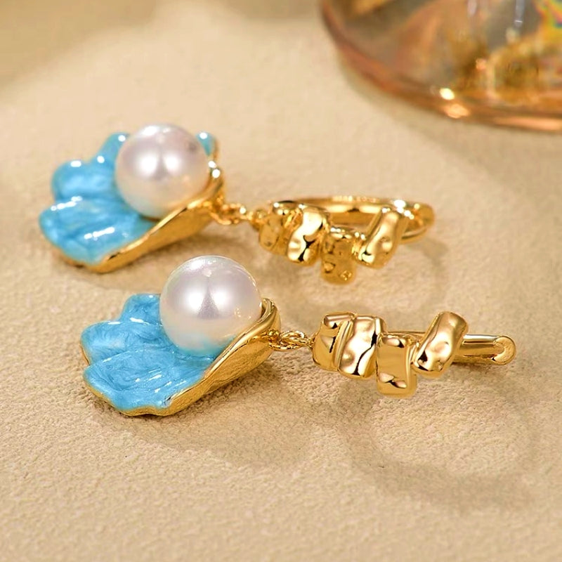 14K Gold-Plated Blue Shell Pearl Earrings