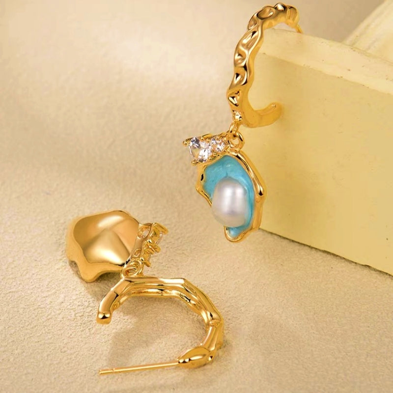 14K Gold-Plated Blue Shell Pearl Earrings