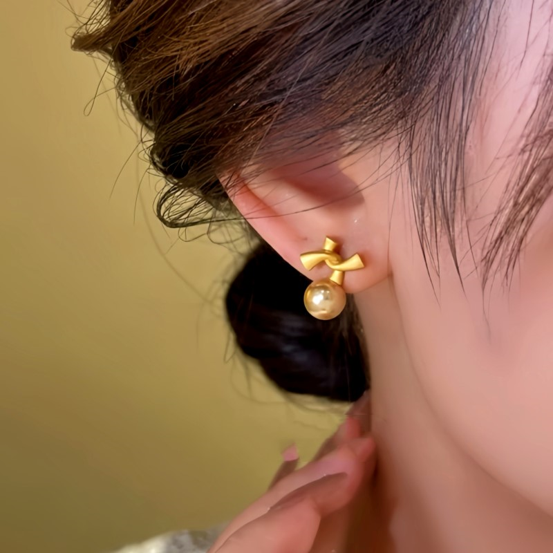 14K Gold-Plated Bow Bead Earrings