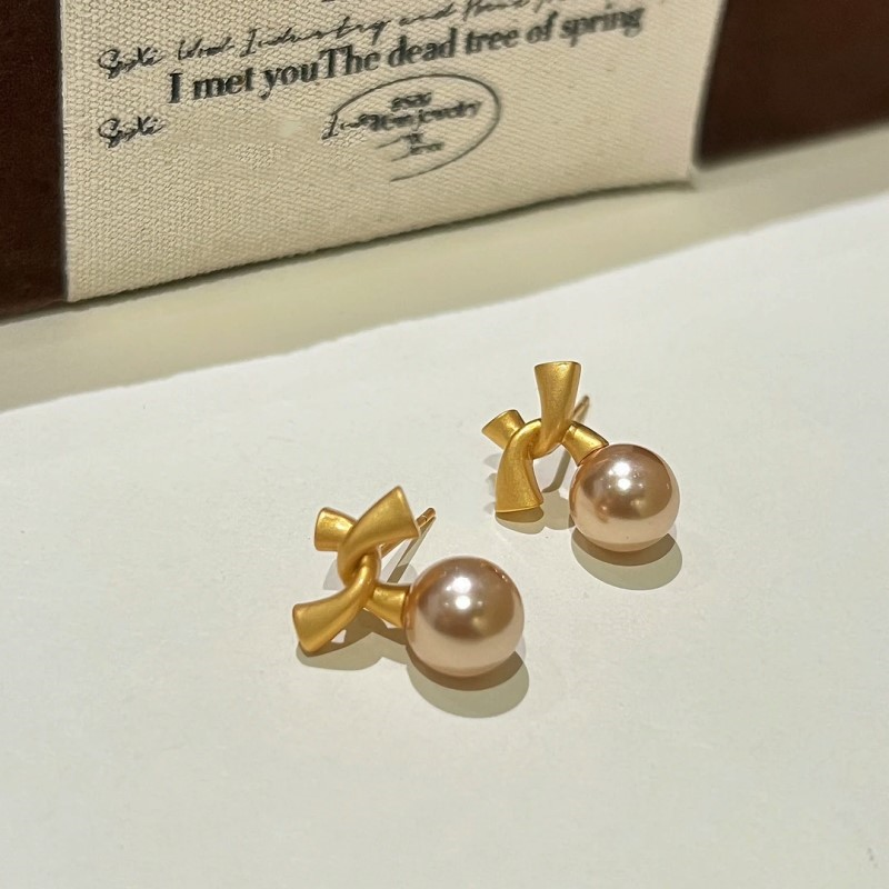 14K Gold-Plated Bow Bead Earrings