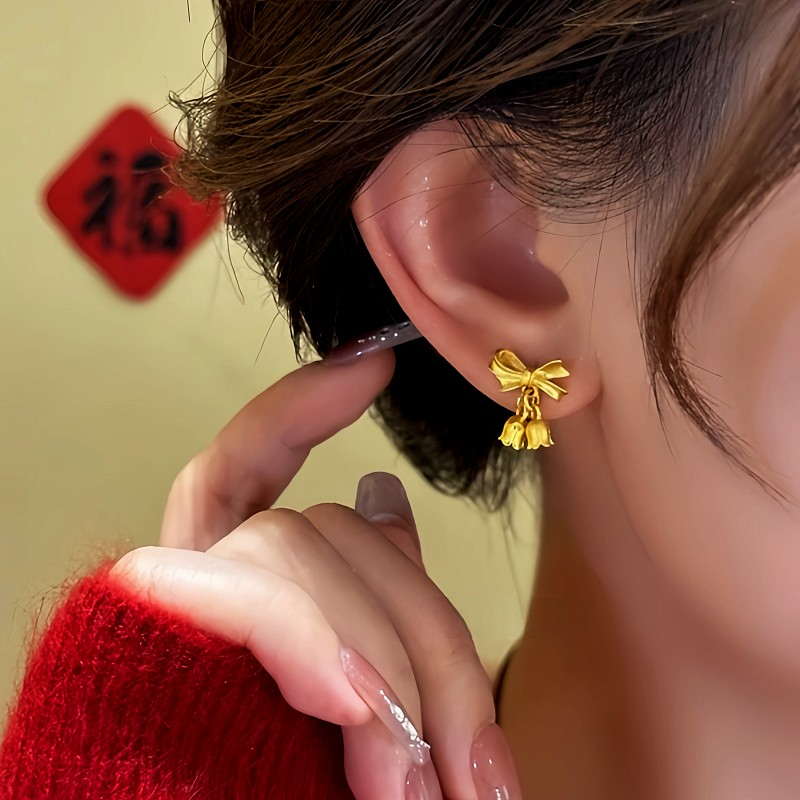 14K Gold-Plated Bow Orchid Flower Earrings