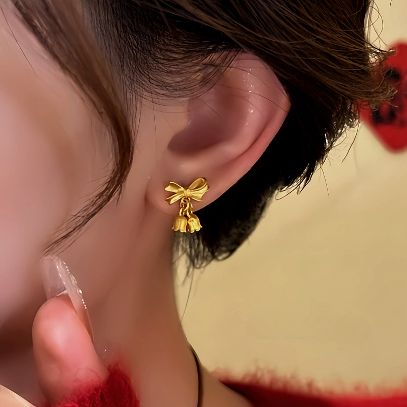 14K Gold-Plated Bow Orchid Flower Earrings