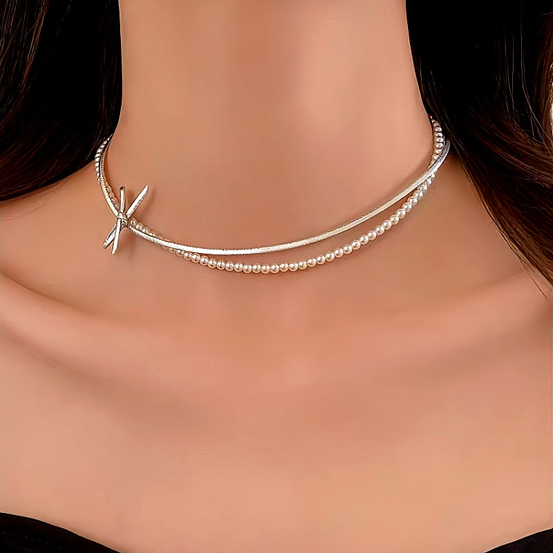 14K Gold-Plated Bow Pearl Clavicle Necklaces