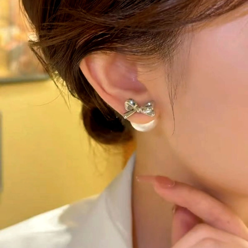 14K Gold-Plated Bow Pearl Earrings