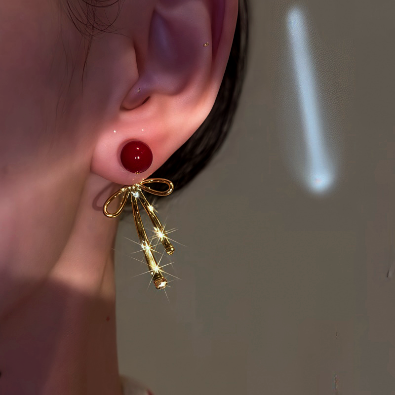 14K Gold-Plated Bow Pearl Earrings