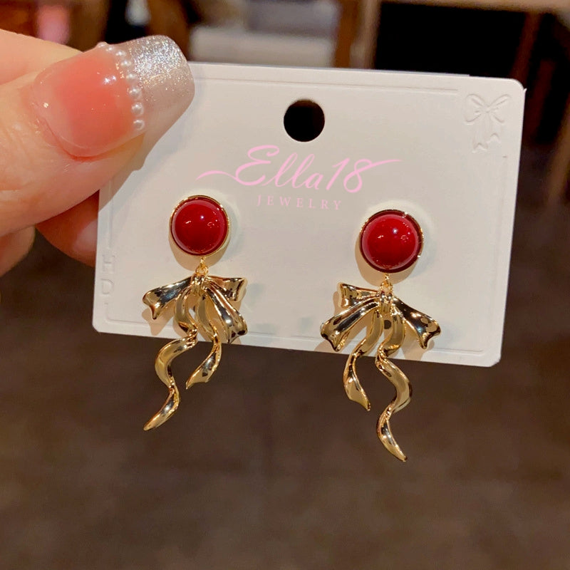 14K Gold-Plated Bow Tassel Earrings