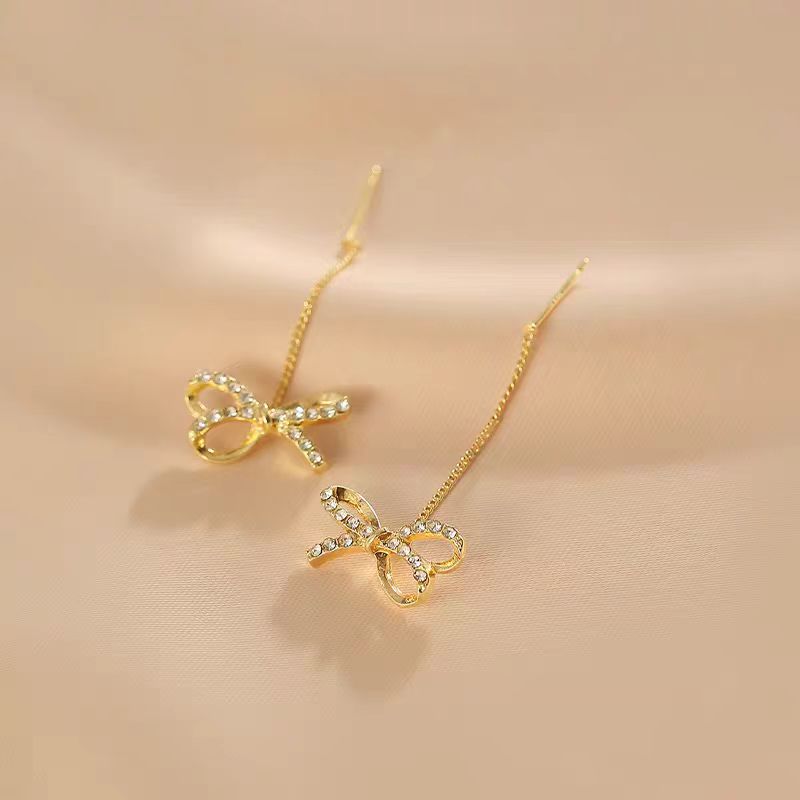 14K Gold-Plated Bow Threader Earrings