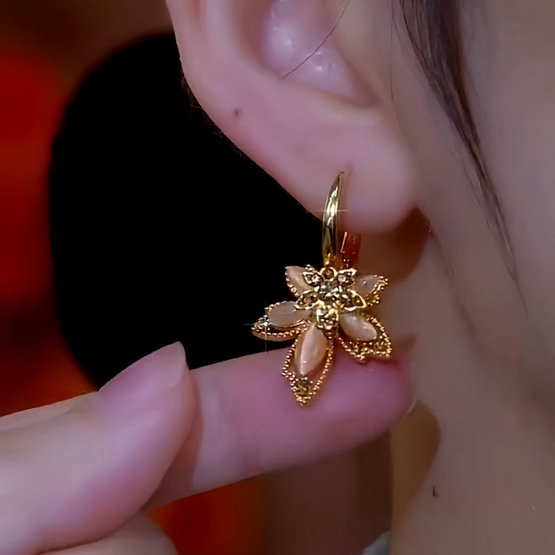 14K Gold-Plated Brown Crystal Flower Earrings