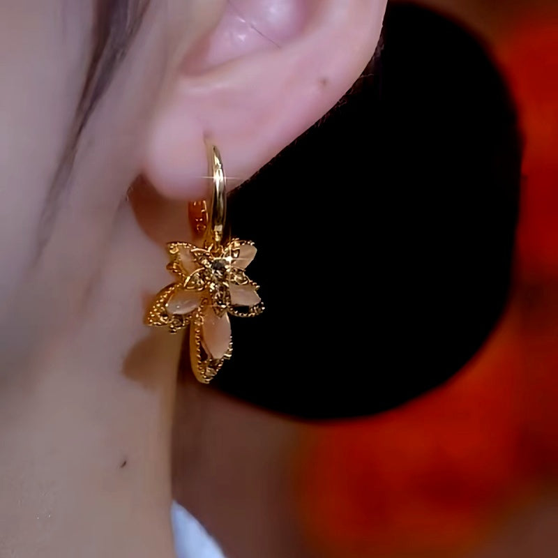 14K Gold-Plated Brown Crystal Flower Earrings