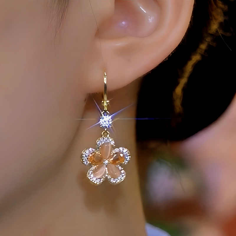 14K Gold-Plated Brown Crystal Flower Earrings