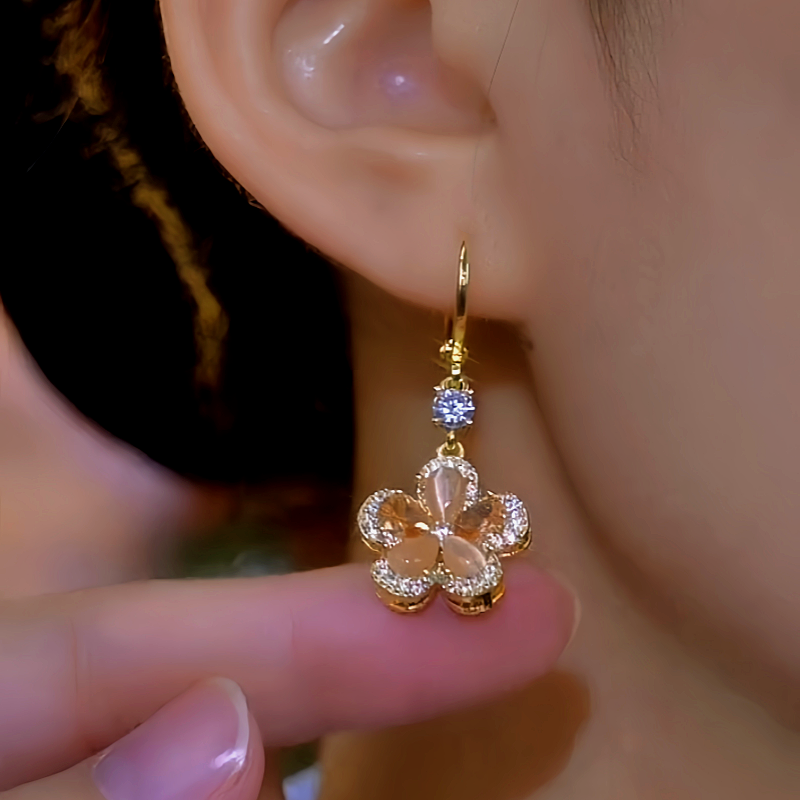 14K Gold-Plated Brown Crystal Flower Earrings