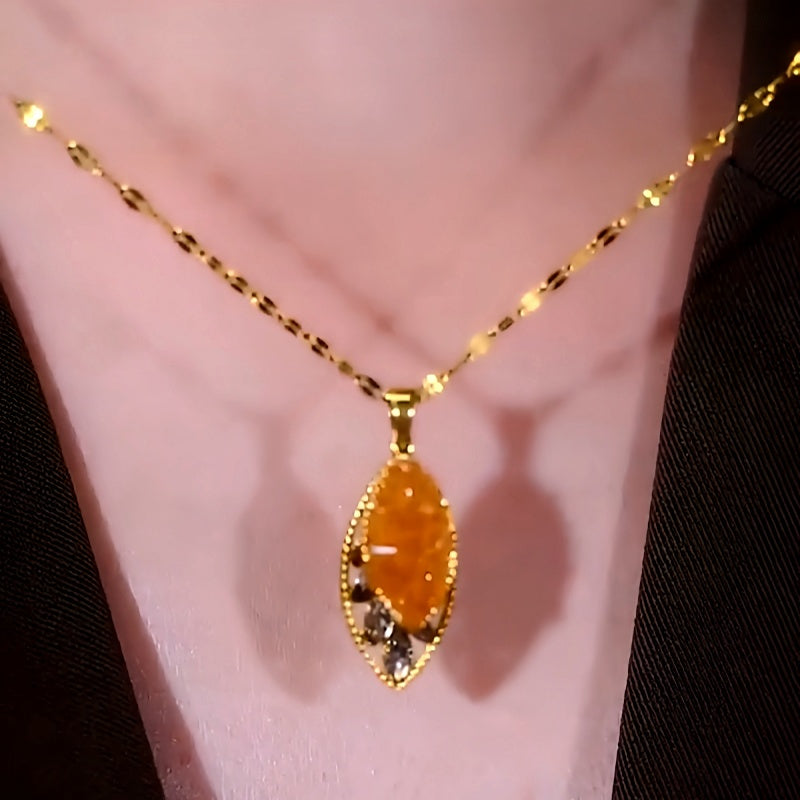 14K Gold-Plated Brown Crystal Leaf Pendant Necklace