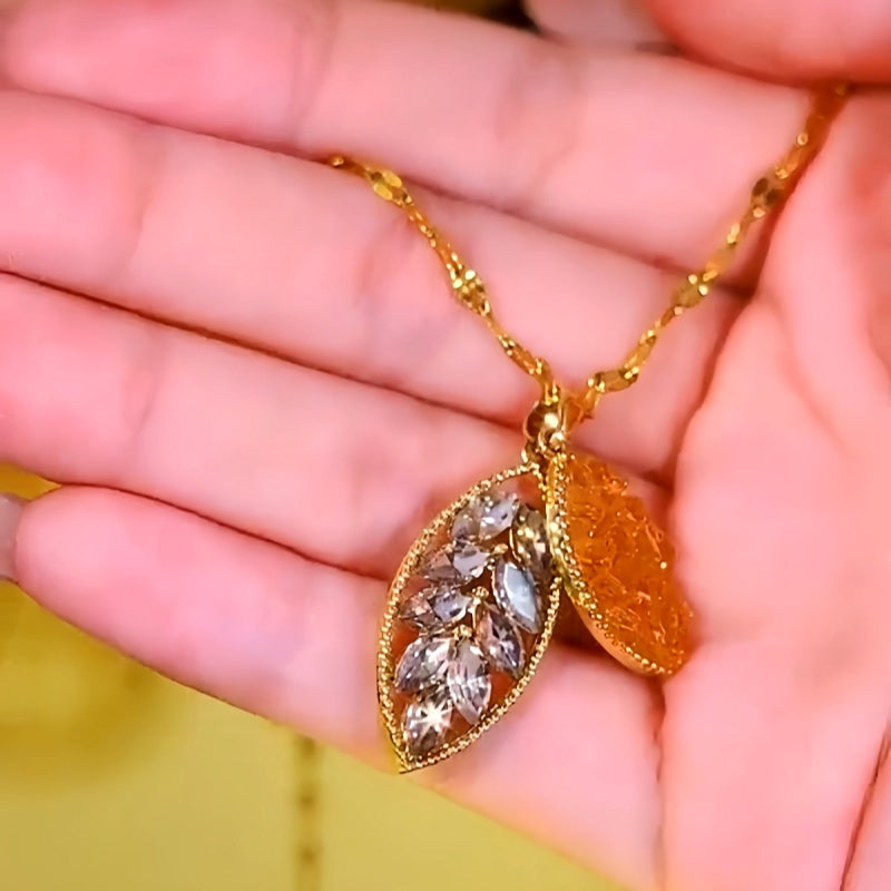 14K Gold-Plated Brown Crystal Leaf Pendant Necklace