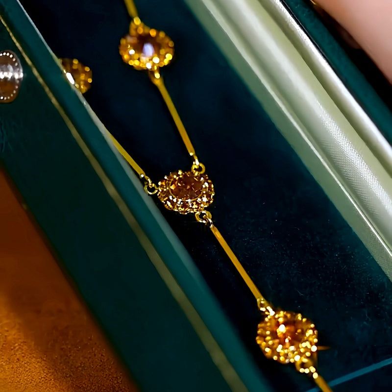 14K Gold-Plated Brown Crystal Tassel Necklace