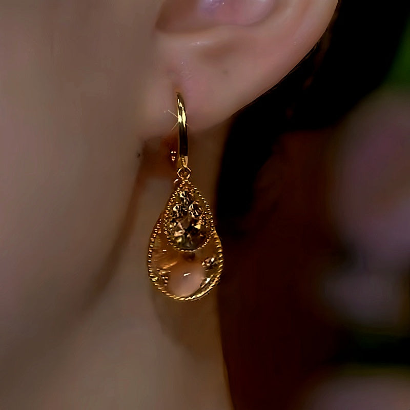 14K Gold-Plated Brown Crystal Water Drop Earrings