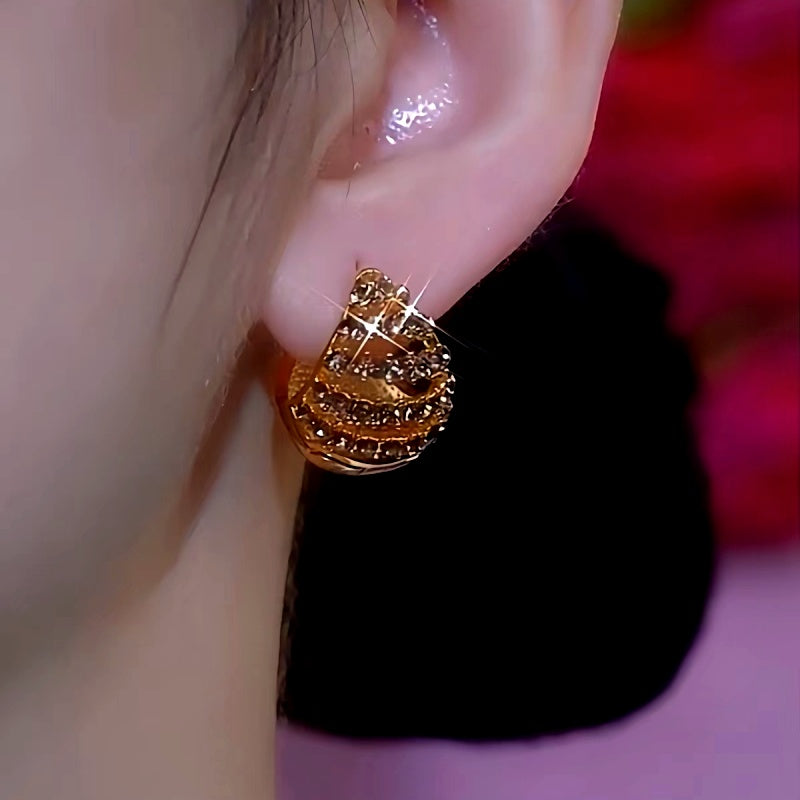 14K Gold-Plated Brown Diamond And Oil Drop Double-Sided Basket Earrings