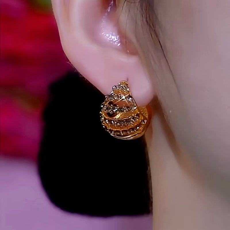 14K Gold-Plated Brown Diamond And Oil Drop Double-Sided Basket Earrings