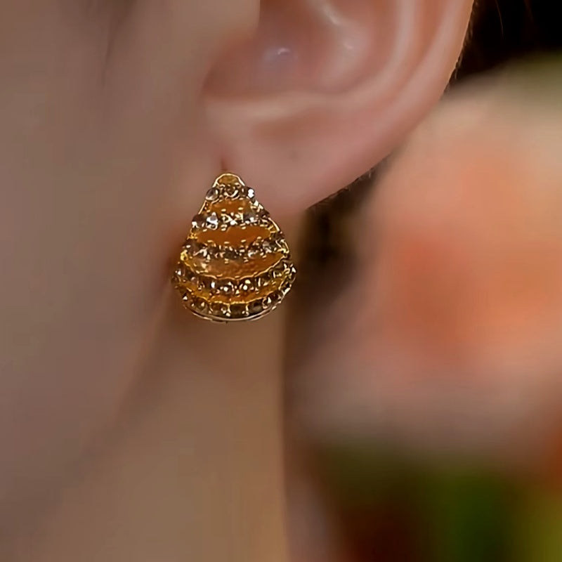 14K Gold-Plated Brown Diamond Double-Sided Basket Ear Buckle Earrings