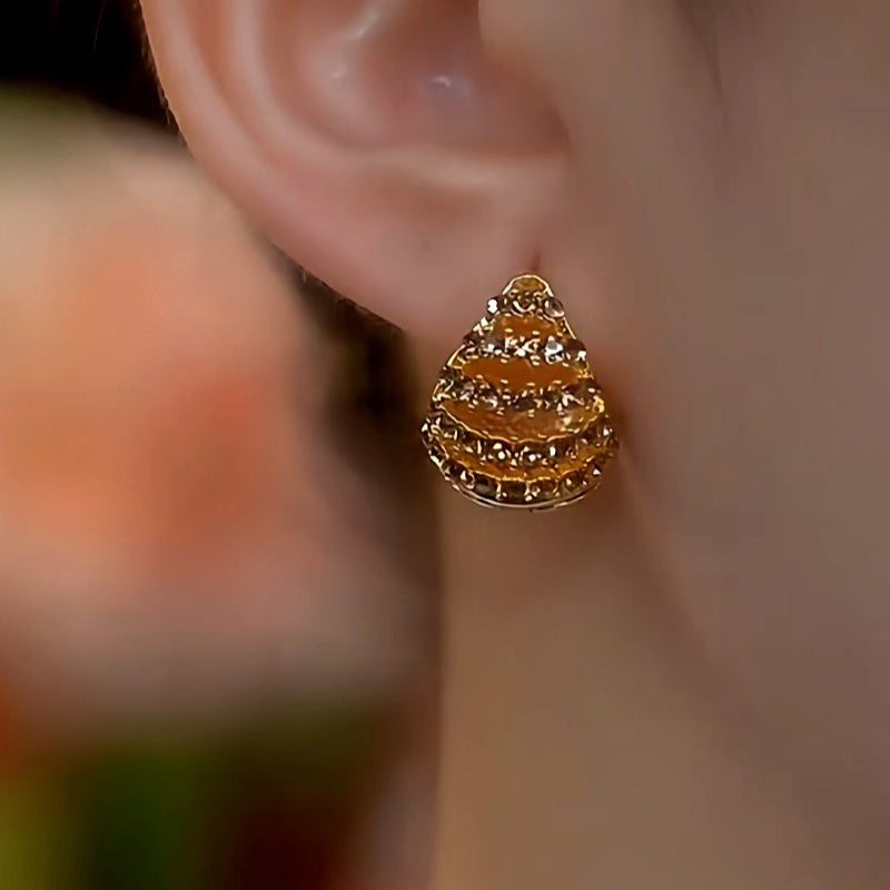 14K Gold-Plated Brown Diamond Double-Sided Basket Ear Buckle Earrings