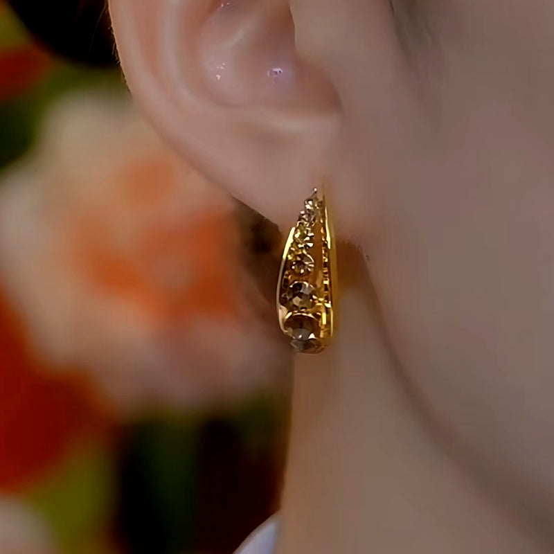 14K Gold-Plated Brown Diamond Hoop Earrings