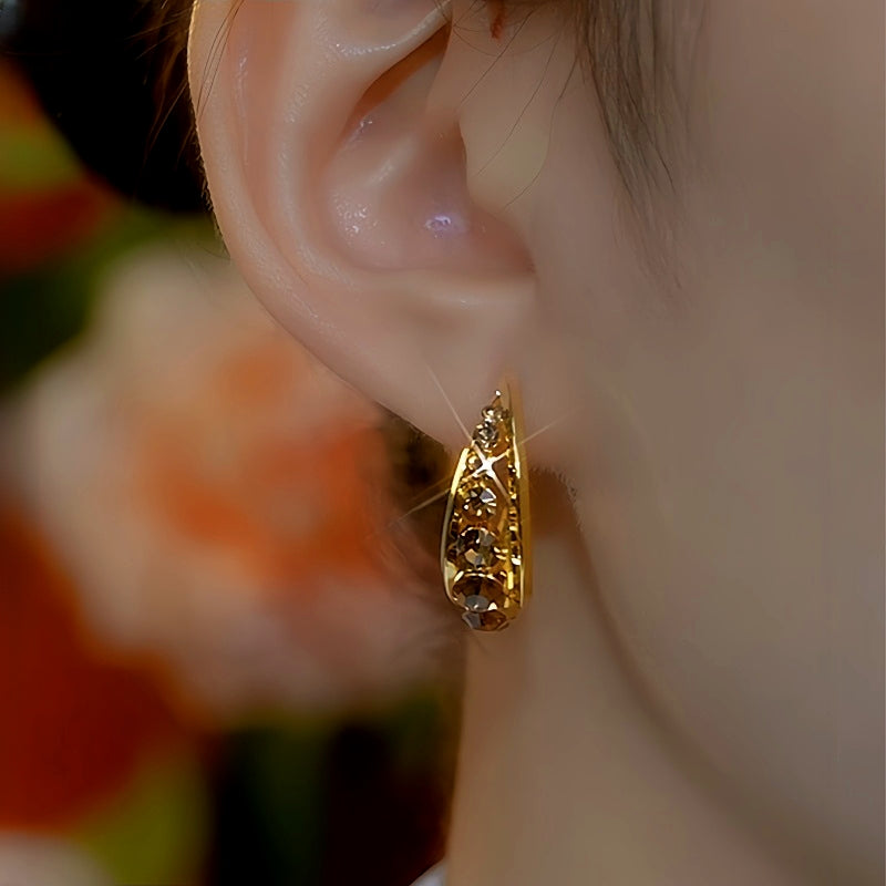 14K Gold-Plated Brown Diamond Hoop Earrings