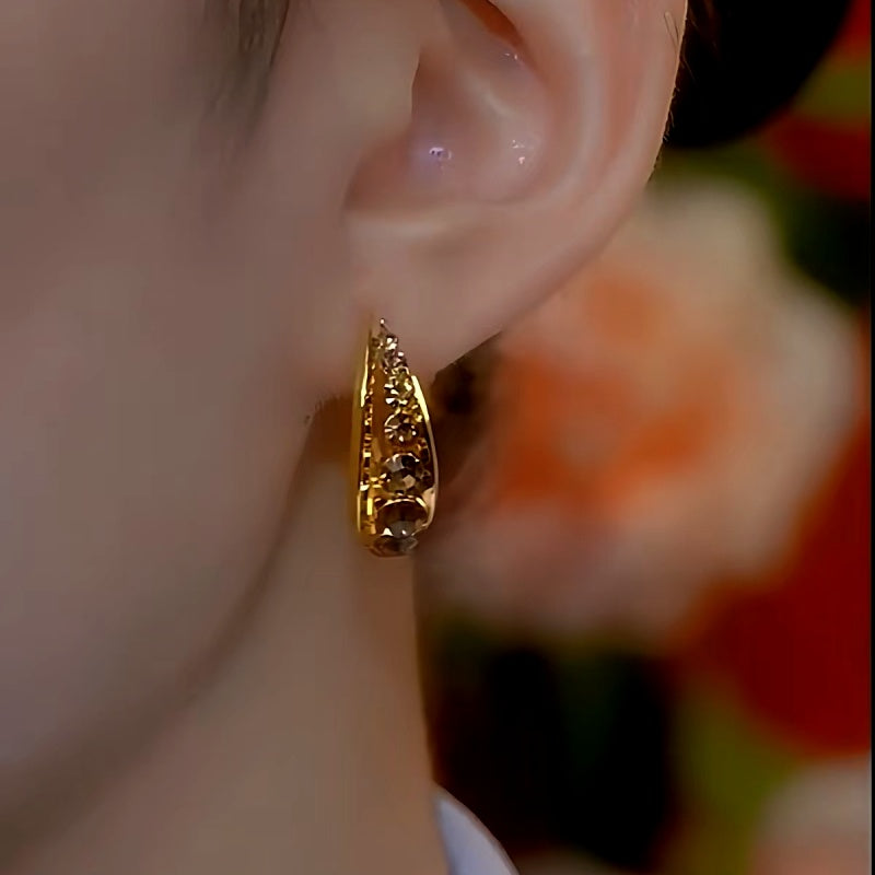 14K Gold-Plated Brown Diamond Hoop Earrings