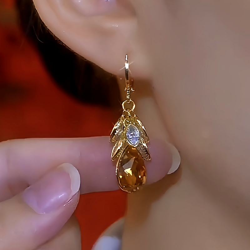 14K Gold-Plated Brown Diamond Leaf Drop Earrings